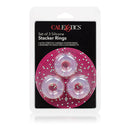 Stacker Rings Silicone Cock Rings 3 Piece Clear pack featuring ultra stretchy stopper rings for customized fit.