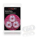 Stacker Rings Silicone Cock Rings 3 Piece Clear package featuring durable silicone rings for customized penetration depth.