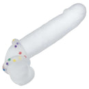 Alpha Liquid Silicone Crazy 8 Party Ring on a white dildo, designed for enhancing pleasure and performance.