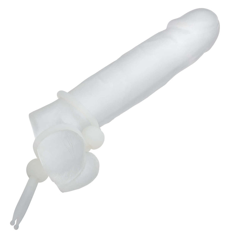 Alpha Liquid Silicone Dual Lasso White enhancer showing adjustable dual cinch design for customized pleasure.