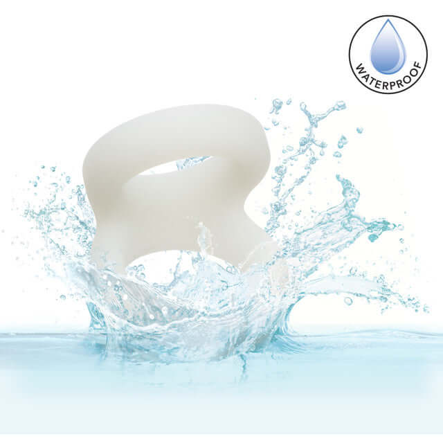 Alpha Liquid Silicone Snug Tugger Glow-In-The-Dark White in water, showcasing its waterproof feature.