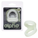 Alpha Liquid Silicone Snug Tugger Glow-In-The-Dark White packaging and product, premium performance enhancer in white.