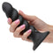 Onyxxx Rippled Probe Rechargeable Black held in a hand, showcasing its curved, rippled silicone design for pleasure.