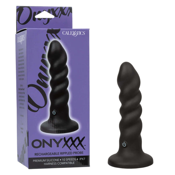 Onyxxx Rippled Probe Rechargeable Black, premium silicone probe with 10 speeds, designed for intense pleasure.