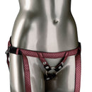 Her Royal Harness The Regal Duchess Adjustable Red showcased on a mannequin, featuring a sleek design and adjustable fit.