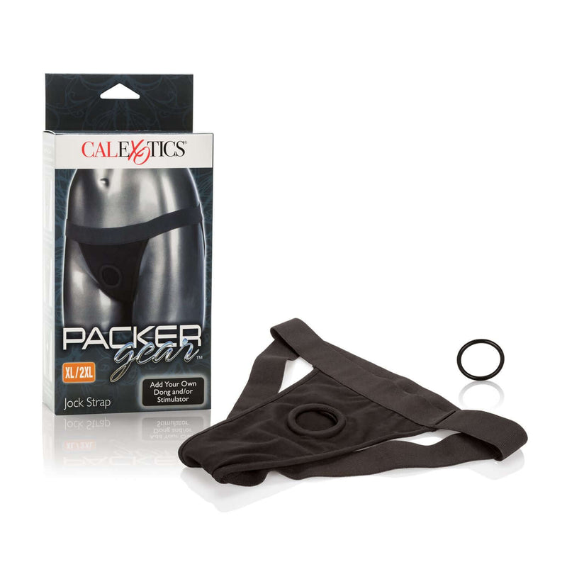 Packer Gear XL/2XL Black Jock Strap Harness with a soft waistband and internal probe straps for comfort and support.
