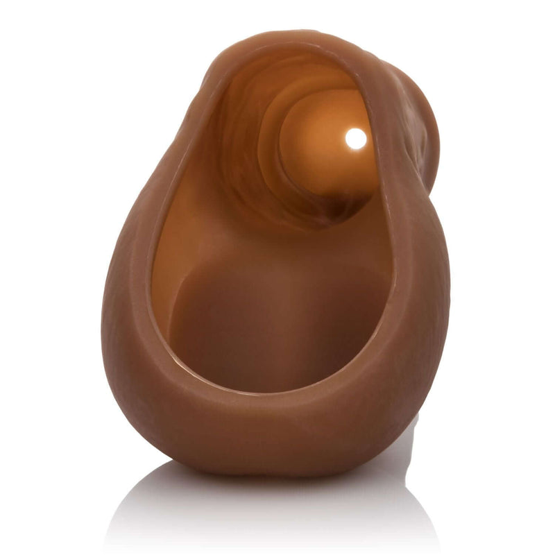 Packer Gear Silicone Hollow STP in medium skin tone brown for FTM Stand To Pee functionality, showcasing soft, pliable design.