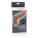 Packer Gear Silicone Hollow STP in chocolate color, designed for FTM Stand-To-Pee functionality, packaged for display.