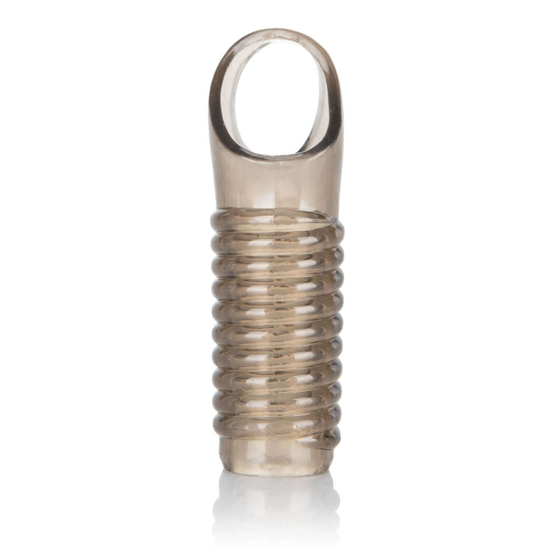 Stimulation Enhancer Smoke Sleeve by California Exotic Novelties, clear textured extension sleeve for enhanced pleasure and performance.