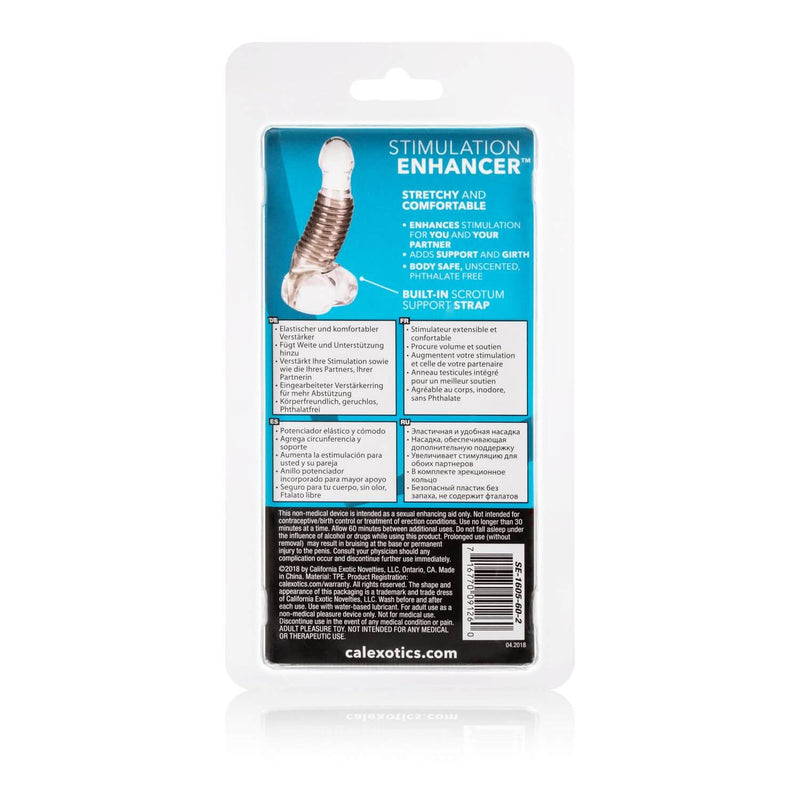 Packaging of Stimulation Enhancer Smoke Sleeve by California Exotic Novelties showing product details and features.