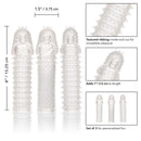 3 Piece Penis Extension Kit Clear with textured ribbing for enhanced pleasure and stimulation.