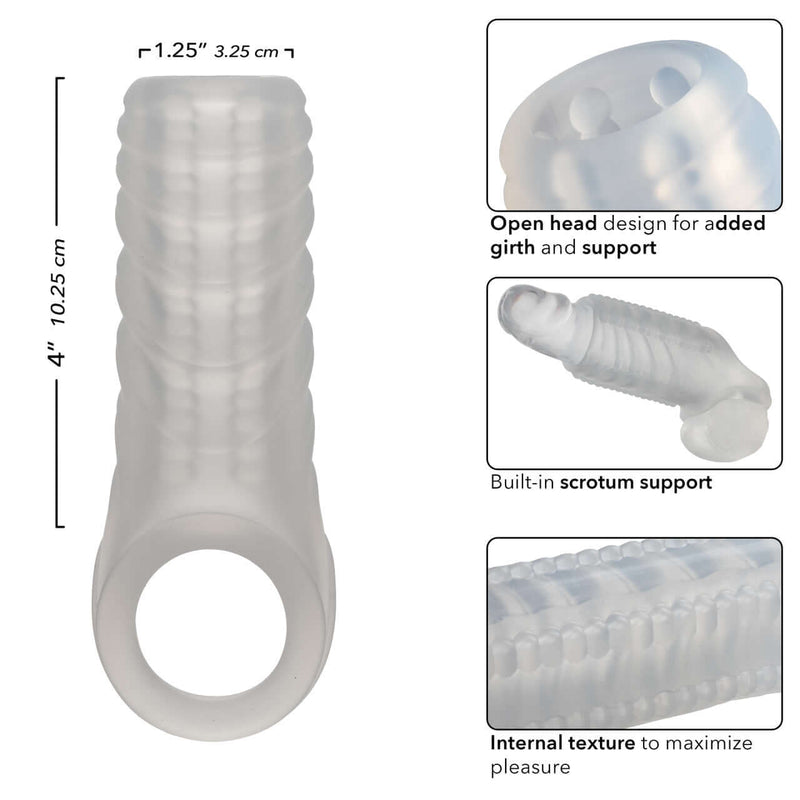 Performance Maxx Liquid Silicone Reversible Sleeve with textured design and scrotum support for enhanced intimacy and pleasure.