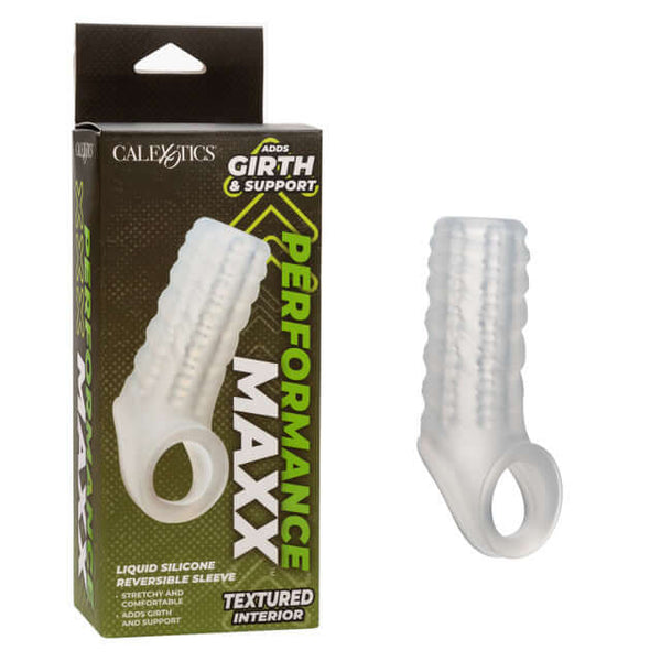 Performance Maxx Liquid Silicone Reversible Sleeve with Textured Enhancer and Scrotum Support Packaging