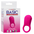Basic Essentials Vibrating Ridge Rider Silicone Cock Ring Pink with packaging and product details.