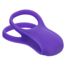 Basic Essentials Vibrating Dual Support Cock Ring Purple made of smooth silicone for enhanced pleasure.