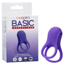 Basic Essentials Vibrating Dual Support Cock Ring Purple packaging and product featuring a dual support design.