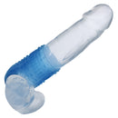 Basic Essentials Liquid Silicone Pleasure Enhancer Blue showing a stretchy and comfortable design for enhanced pleasure.