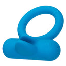 Silicone Rechargeable Double Trouble Couples Vibrating Enhancer in blue, featuring dual teasers and 12 vibration functions.
