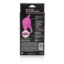 Silicone Rechargeable Teasing Enhancer Cock Ring Pink packaging with features and usage instructions.