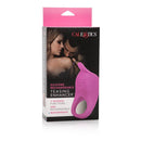 Silicone Rechargeable Teasing Enhancer Cock Ring Pink packaging featuring a couple and product details.