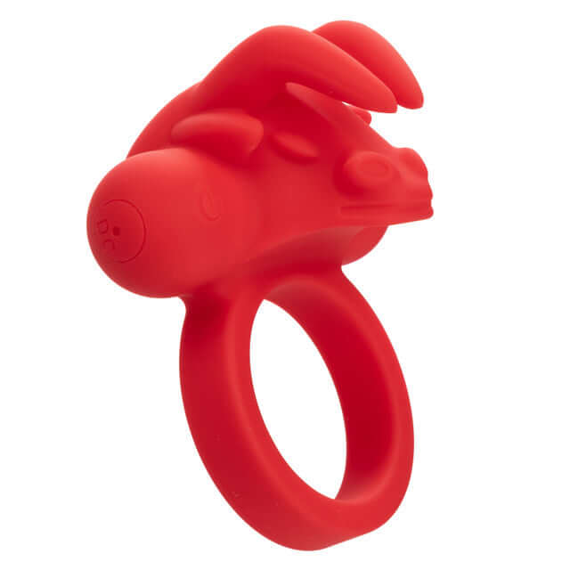 Silicone Rechargeable The Matador Couples Vibrating Enhancer in red for triple stimulation and enhanced pleasure.