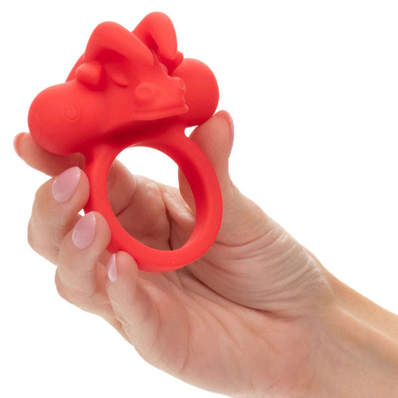 Red silicone rechargeable couples vibrating enhancer for triple stimulation