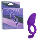 Closer Intimate Vibrating Cock Ring Passion Purple package and product showcasing features for enhanced partner play.