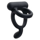 Closer Intimate Vibrating Dual Cock Ring Caress Black in sleek black design for enhanced performance and stimulation.