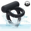 Closer Intimate Vibrating Dual Cock Ring Caress Black in water, showing dual-ring design and waterproof features.