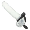Closer Intimate Vibrating Dual Cock Ring Caress Black on a clear dildo for enhanced stimulation.