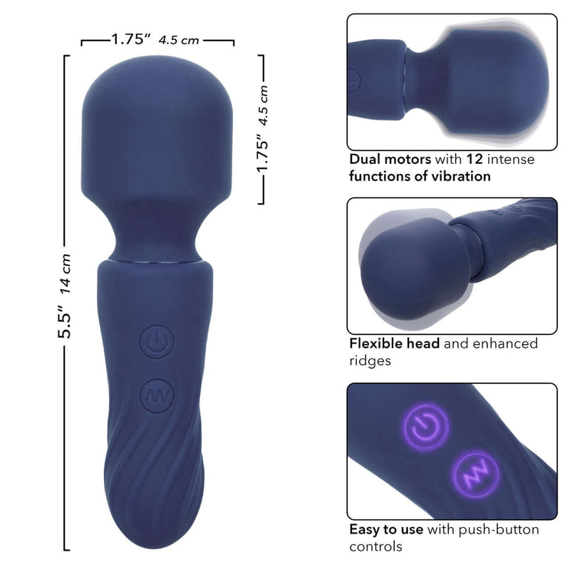 Charisma® Charm waterproof massager with flexible head, ridges, 12 vibration functions, and easy push-button controls.