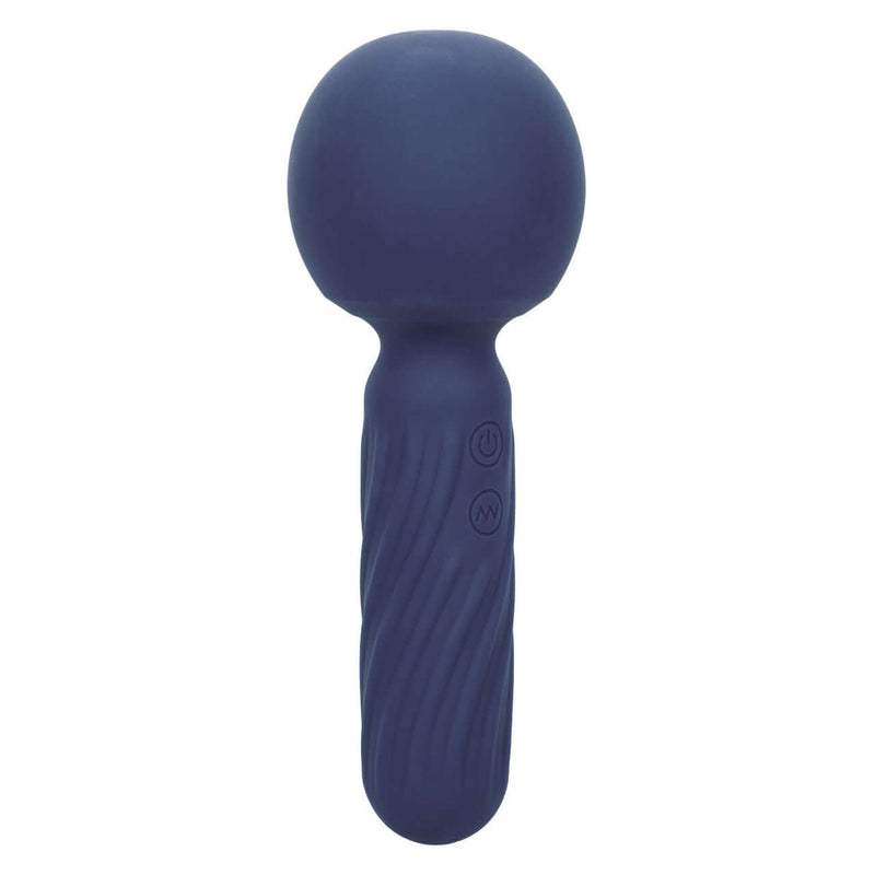 Charisma® Seduction waterproof silicone massager with 12 functions in navy blue color, featuring a textured handle and control buttons.