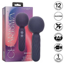 Charisma® Seduction Waterproof Silicone Massager with 12 Functions in packaging and feature icons.