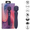 Charisma® Mystique Dual Motor Massager in packaging with 12 functions, premium silicone, waterproof, USB rechargeable, and 1-year warranty.