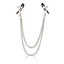 Nipple Play Tiered Nipple Clamps with a sleek silver finish and dual chains for enhanced stimulation.