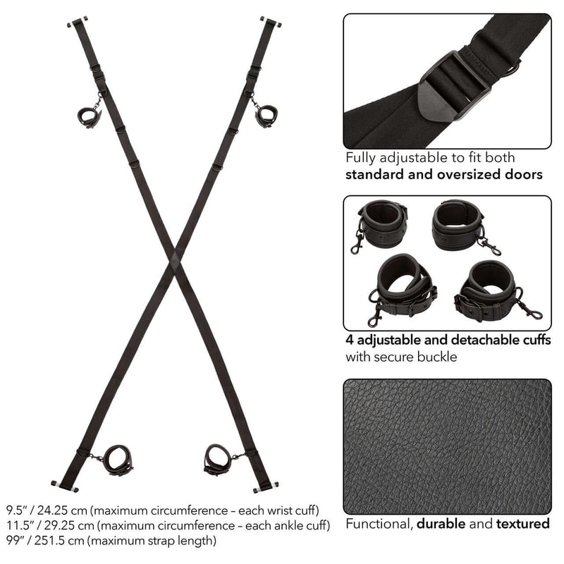 "Nocturnal Collection Over The Door Cross with adjustable cuffs and secure buckles for intimate play"