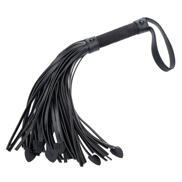 Nocturnal Collection Heart Throb Flogger with sleek black strands for BDSM play and versatile sensations.