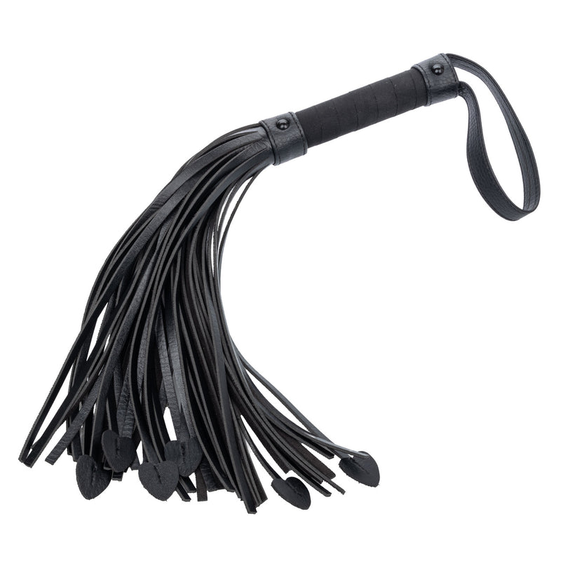 Nocturnal Collection Heart Throb Flogger with sleek black strands for BDSM play and versatile sensations.