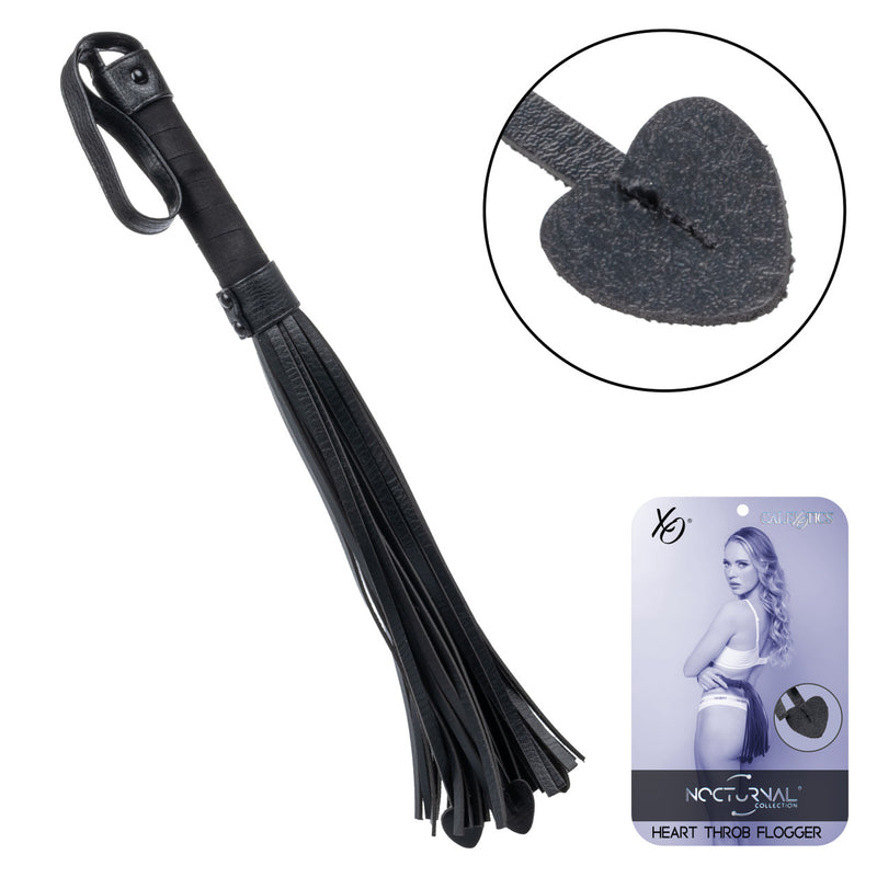 Nocturnal Collection Heart Throb Flogger with heart-shaped tip and sleek design for BDSM play.