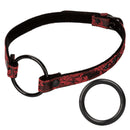Scandal Wide Open Mouth Gag featuring a red patterned strap and black open mouth ring for erotic restraint play.