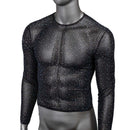 Radiance Long Sleeve Shirt with dazzling mesh design and rhinestone accents, showcasing a stylish and shimmering appearance.