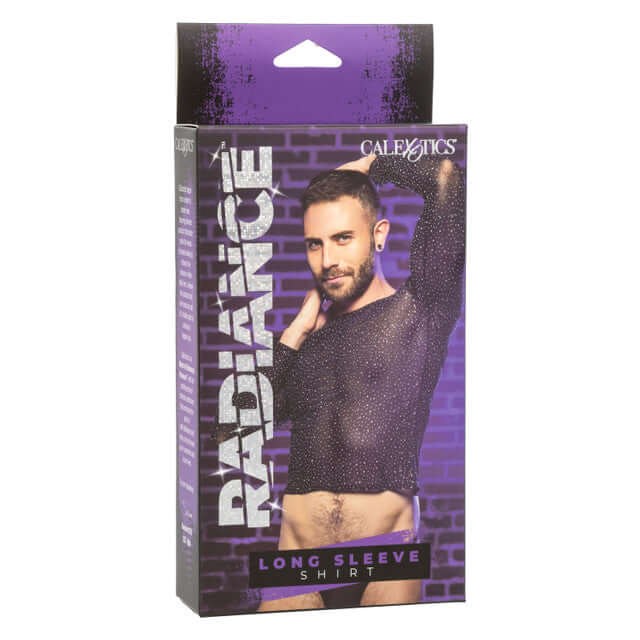 Radiance Long Sleeve Shirt packaging featuring dazzling mesh design with rhinestone accents.
