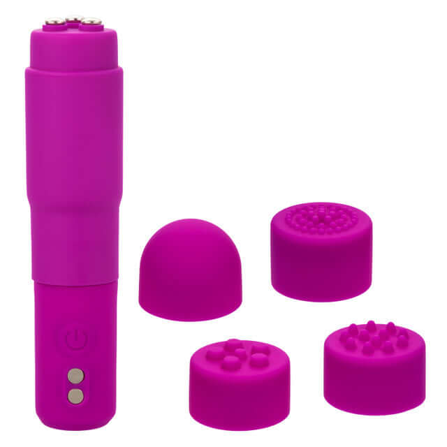 Kyst Mega-Mite Pink Rechargeable Mini Wand Vibrator with 4 Interchangeable Silicone Tips