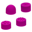 Four pink interchangeable silicone tips for Kyst Mega-Mite mini wand vibrator, featuring various textures for versatile pleasure.