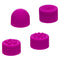 Four pink interchangeable silicone tips for Kyst Mega-Mite mini wand vibrator, featuring various textures for versatile pleasure.