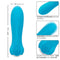 Blue Kyst Rocket Mini Bullet Vibrator with dimensions and features including 10 vibration functions and security travel lock feature
