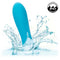 Blue Kyst Rocket mini bullet vibrator splashing in water, showcasing its waterproof IPX7 rating.