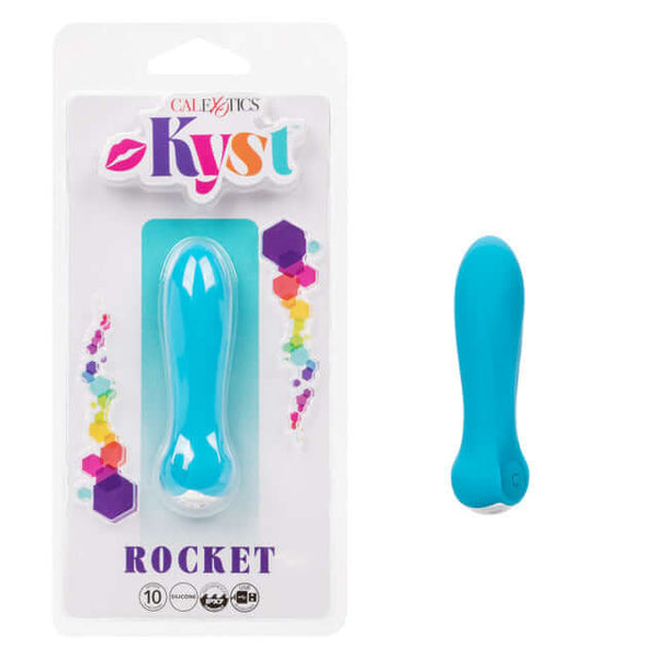 Kyst Rocket 10 Function Rechargeable Mini Bullet Vibrator in Blue Packaging and Product Image