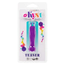 Kyst Teaser Flickering Bullet Vibrator in packaging with purple ticklers and 10 dynamic vibration functions for intense pleasure.