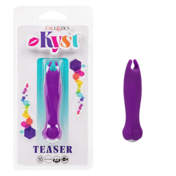 Kyst Teaser Flickering Bullet Vibrator in packaging and standalone, compact personal stimulator with 10 dynamic vibration functions